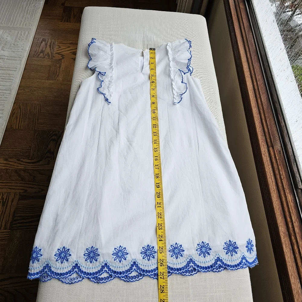 New! Crewcuts Sz 8 Girls White Scalloped Hem Blue Embroidered Shift Dress - Picture 4 of 10